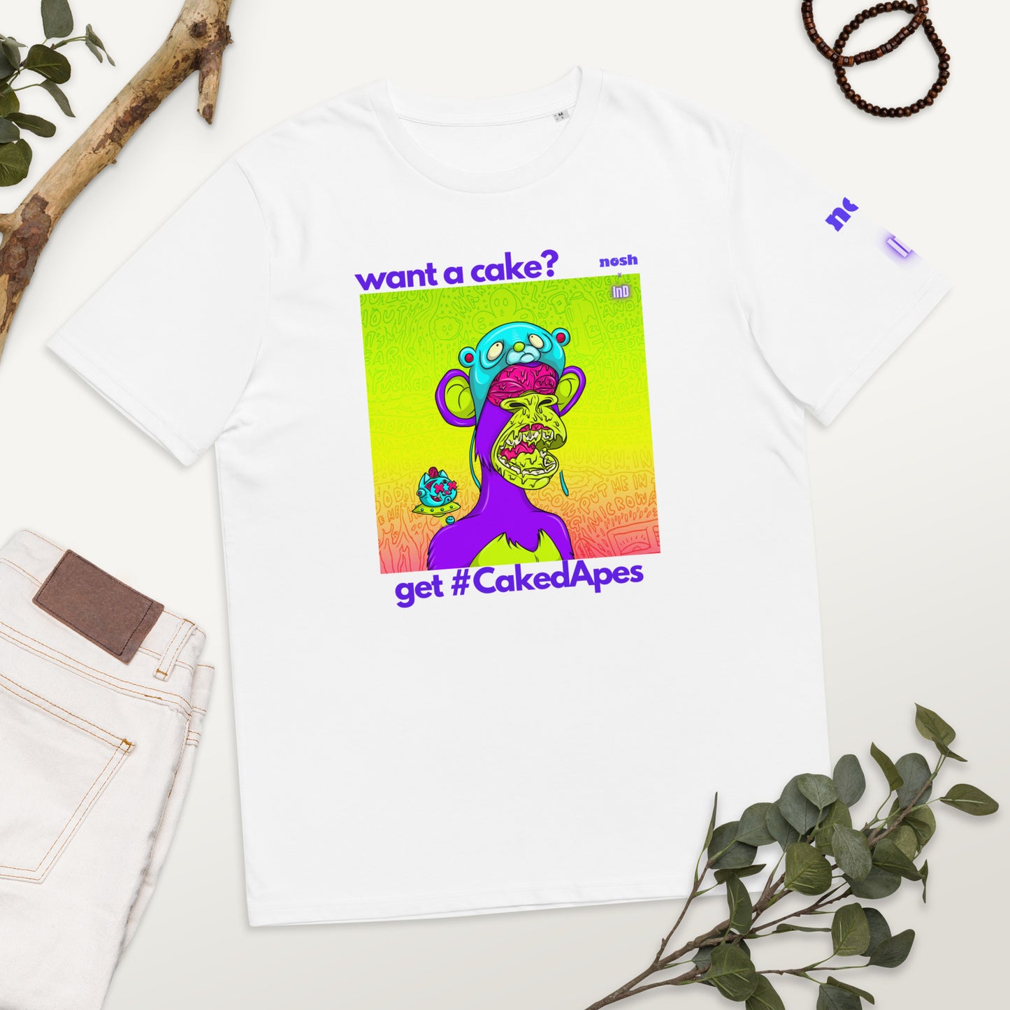 Unisex organic cotton t-shirt - want a cake? #CakedApes #2495